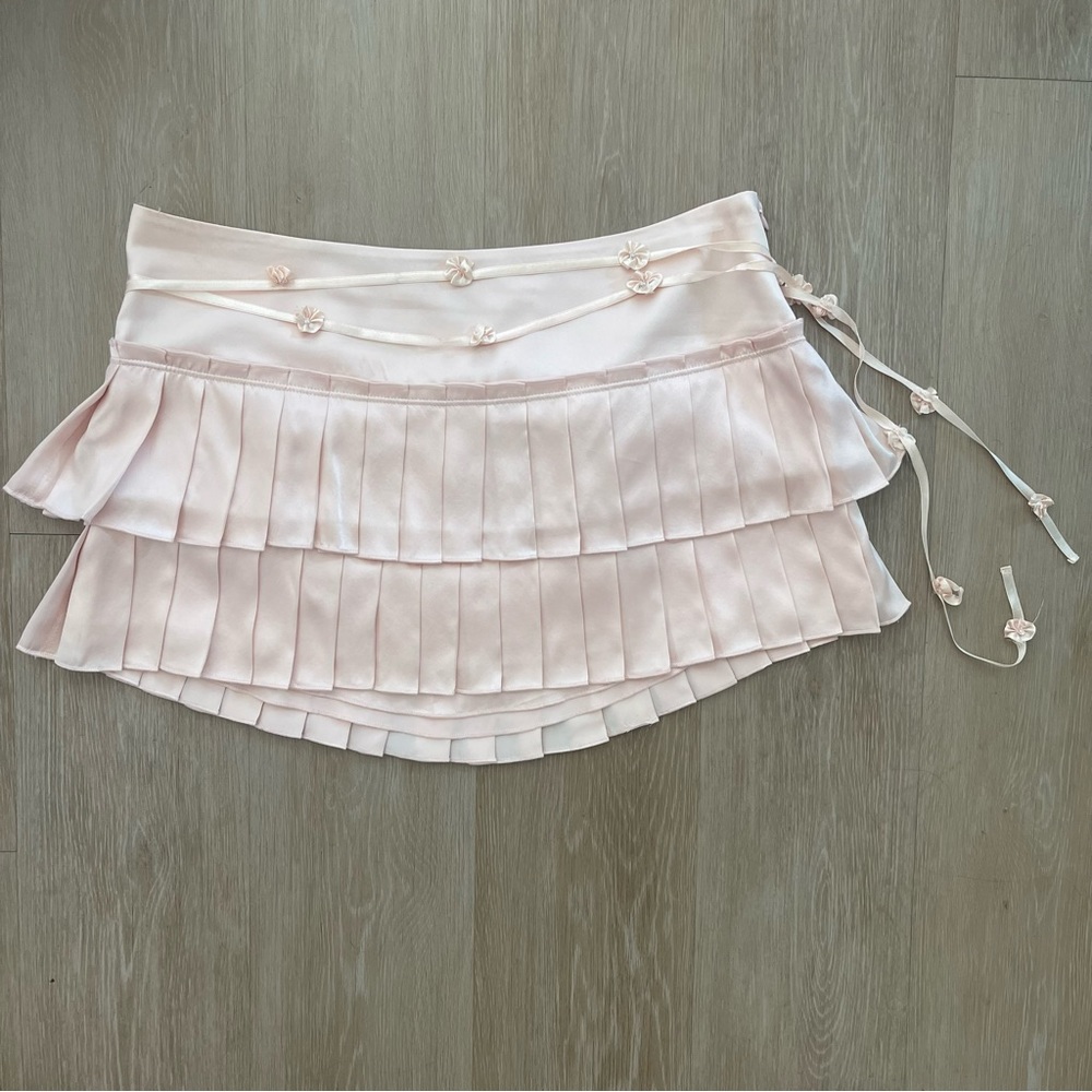 !SOLD! HOLLISTER Vintage Y2K Barbie Light Pink Silk Pleated Micro Mini Skirt - Picture 5 of 12
